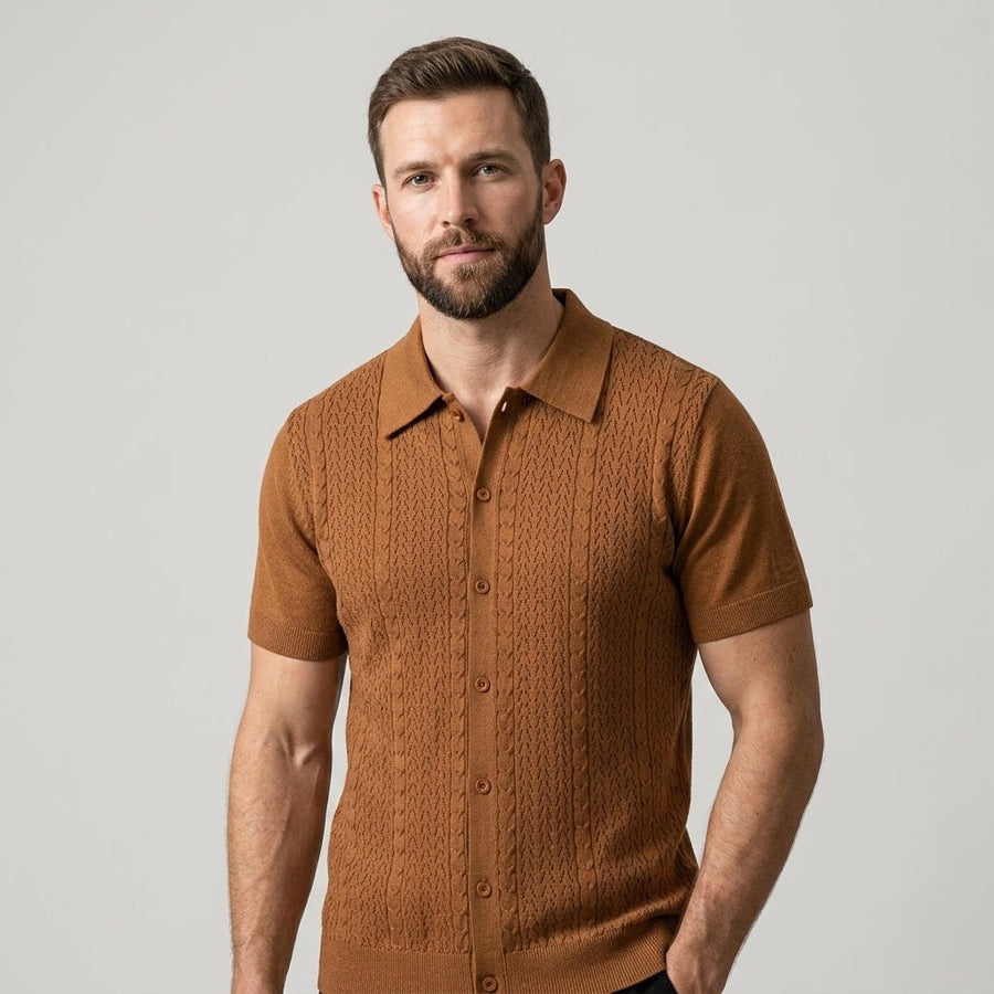 Cruz Textured Button-Front Shirt in Sienna Brown