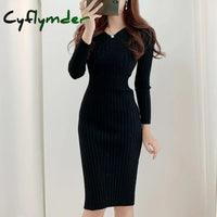 Vintage Long Sleeve Knitted Dresses for Women Party Robe Female Autumn Retro V Neck Bodycon Dress Korean Slim Waist Vest