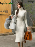 Women's New Knitted Turtleneck Long Sleeve Slim and Slim Mid Length Over the Knee Dress in Autumn Winter Dress Sweater T