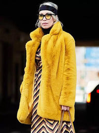 Faux Fur Coat Notched Lapel Winter Chic Eco Friendly Long Jacket for Women 2026