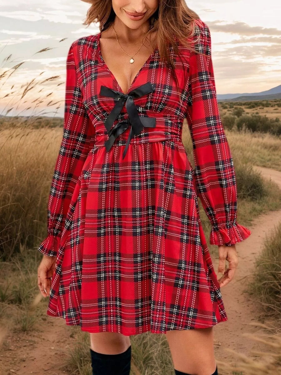 Rosalie Plaid Tie-Front Mini Dress