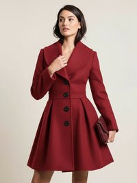 Wool Blend a Line Coat with Shawl Collar and Buttons for Women 2026