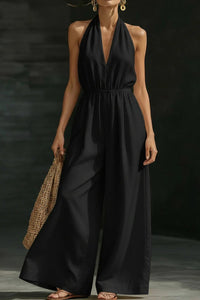 Yazmin | Women's Casual Backless V-Neck Wide Leg Jumpsuit
