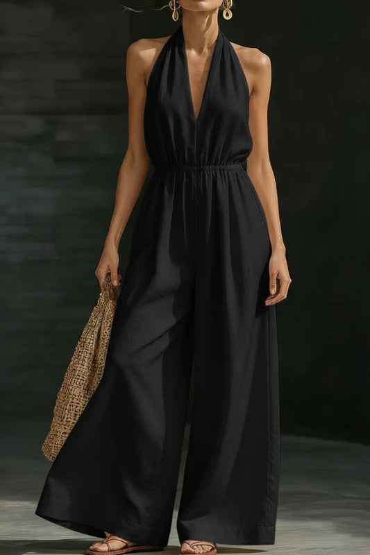 Yazmin | Women's Casual Backless V-Neck Wide Leg Jumpsuit