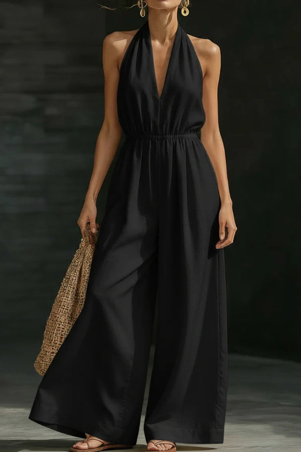 Yazmin | Women's Casual Backless V-Neck Wide Leg Jumpsuit