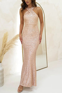 Valentina Sequin Halter Maxi Dress