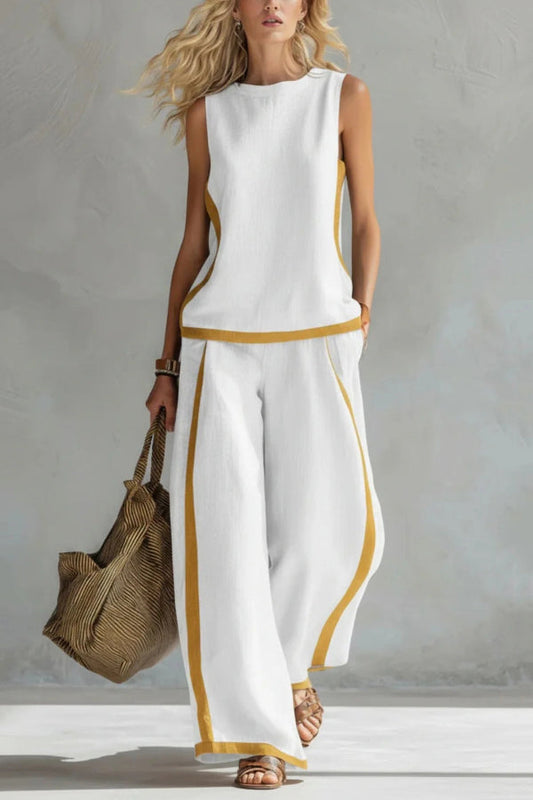 Aireen | Women's Casual Relaxed Sleeveless Top and Wide Leg Trouser Set