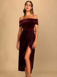 Lulu's I'm Enchanted Velvet Off the Shoulder Maxi Dress