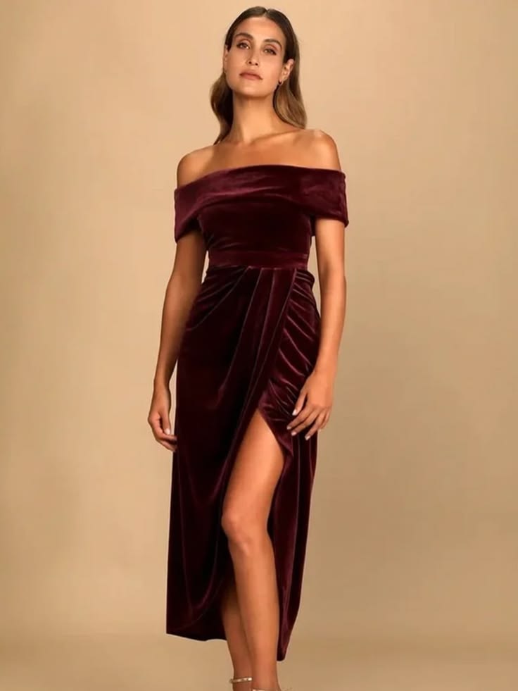 Lulu's I'm Enchanted Velvet Off the Shoulder Maxi Dress