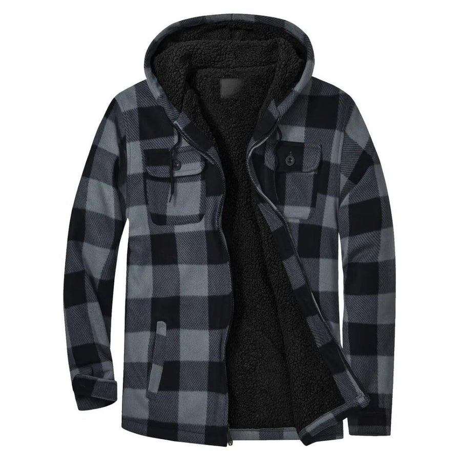 Daan Jacket with Checked and Hood in Grey