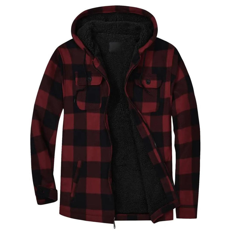 Daan Jacket with Checked and Hood in Red