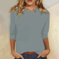 Dagny Women's Crew Neck 3/4 Sleeve Casual Top in Blue