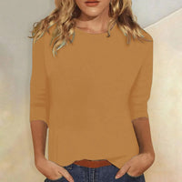 Dagny Women's Crew Neck 3/4 Sleeve Casual Top in Brown