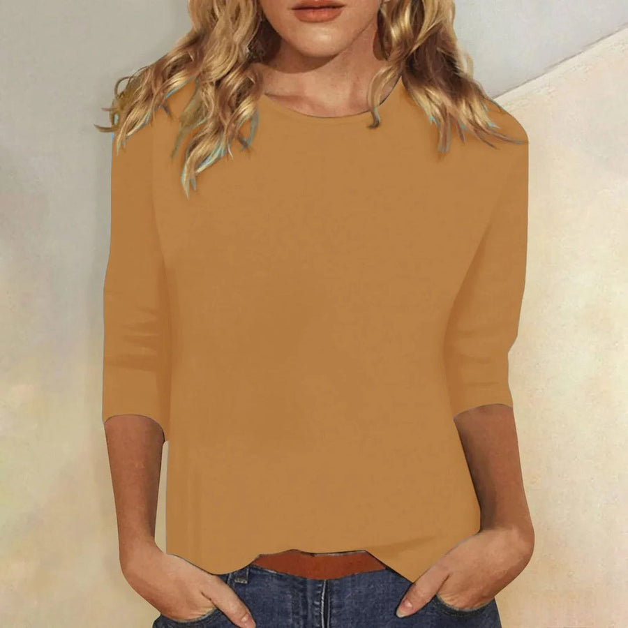 Dagny Women's Crew Neck 3/4 Sleeve Casual Top in Brown