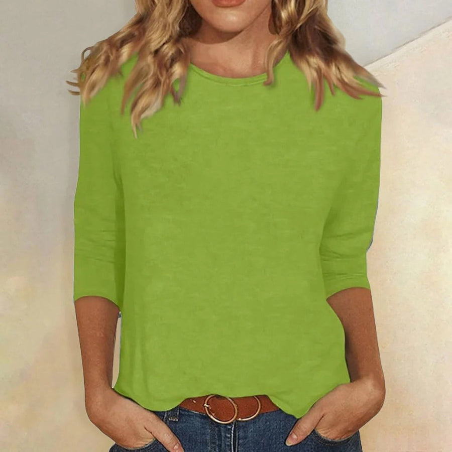 Dagny Women's Crew Neck 3/4 Sleeve Casual Top in Green