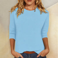 Dagny Women's Crew Neck 3/4 Sleeve Casual Top in Light Blue