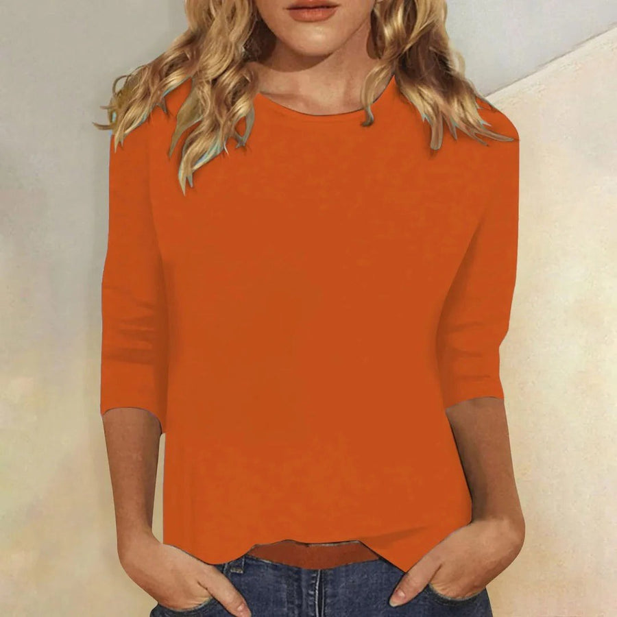 Dagny Women's Crew Neck 3/4 Sleeve Casual Top in Orange