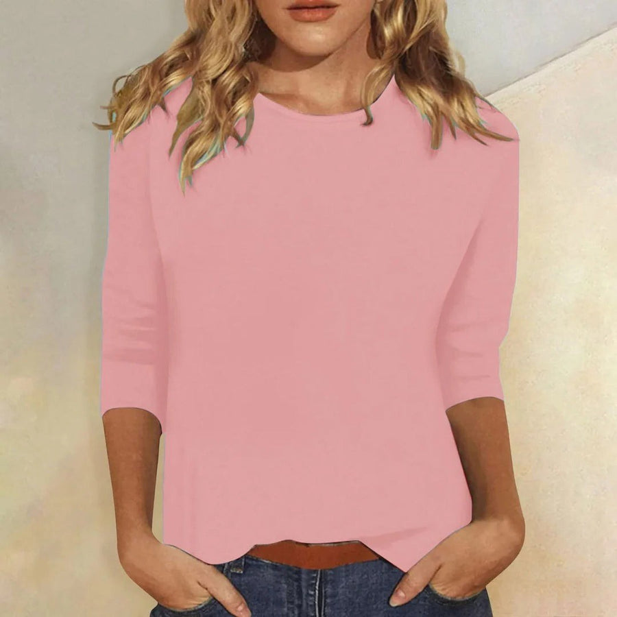 Dagny Women's Crew Neck 3/4 Sleeve Casual Top in Pink