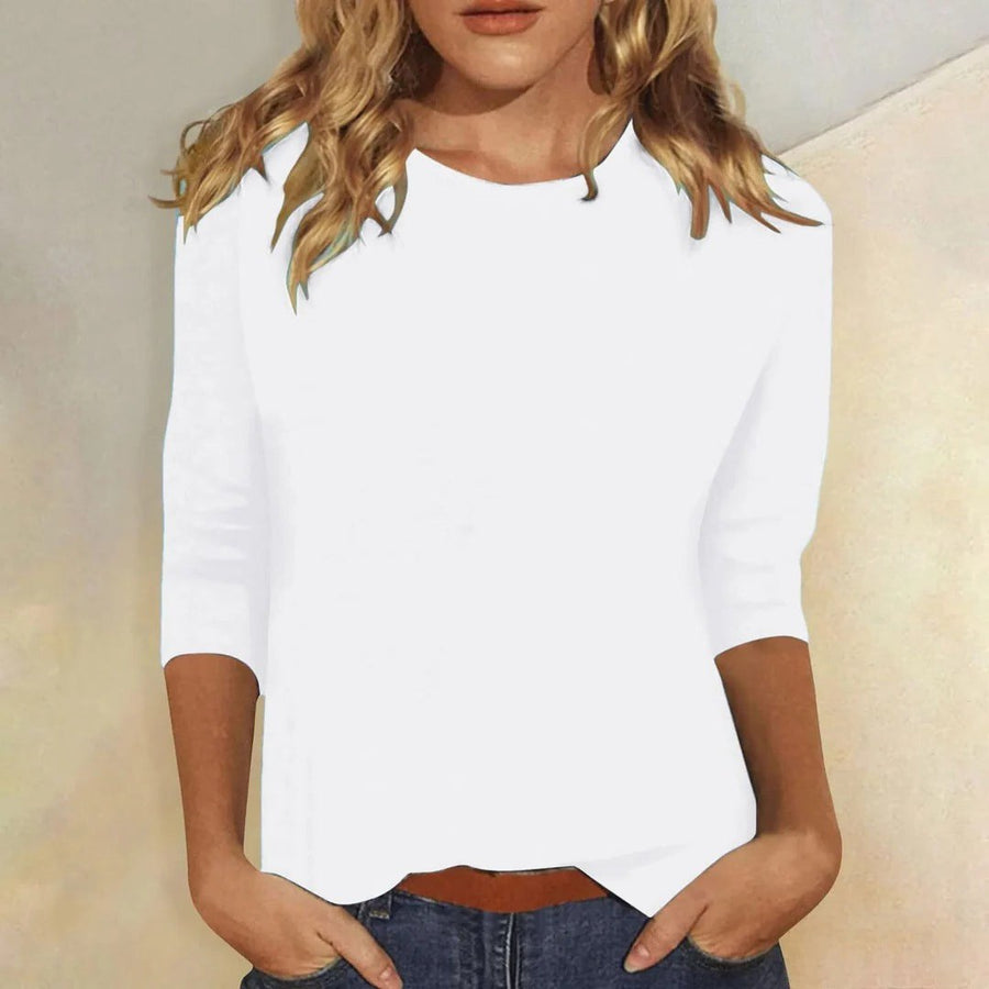 Dagny Women's Crew Neck 3/4 Sleeve Casual Top in White
