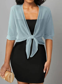 Dahlia Women's Sheer Chiffon Tie Front Crop Cardigan Top in Blue