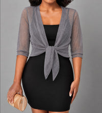 Dahlia Women's Sheer Chiffon Tie Front Crop Cardigan Top in Grey