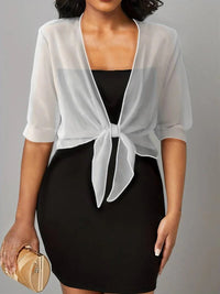 Dahlia Women's Sheer Chiffon Tie Front Crop Cardigan Top in White