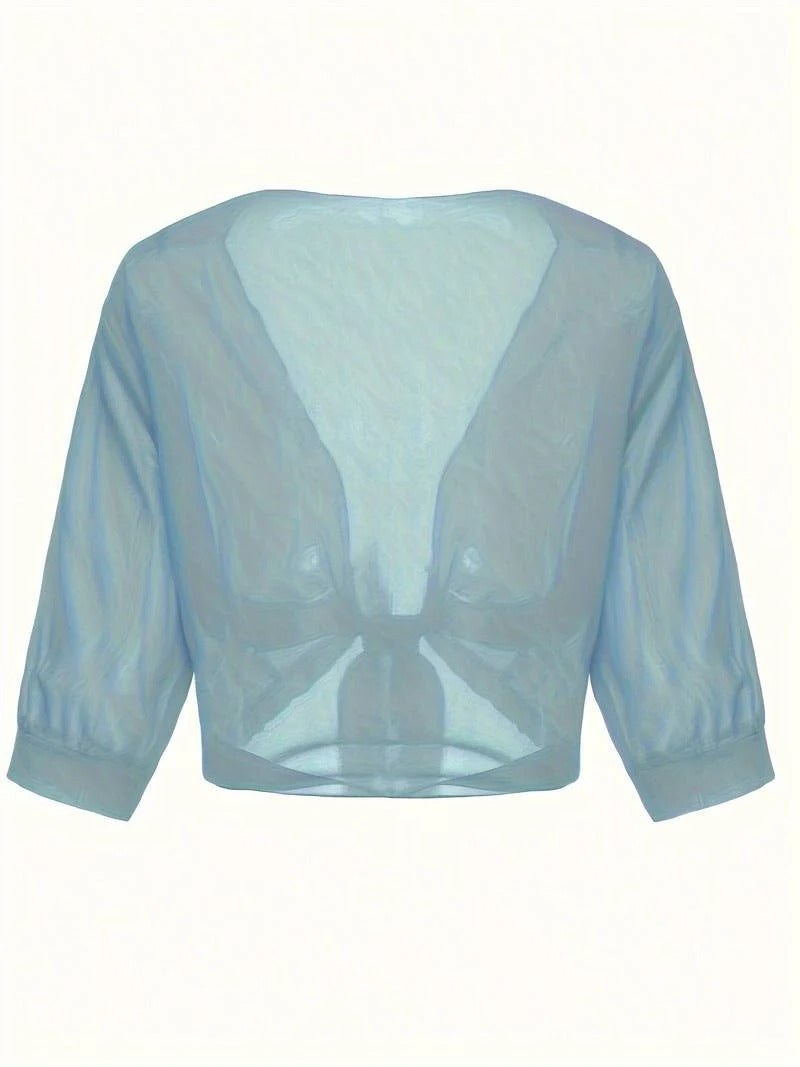 Dahlia Women's Sheer Chiffon Tie Front Crop Cardigan Top in Yellow