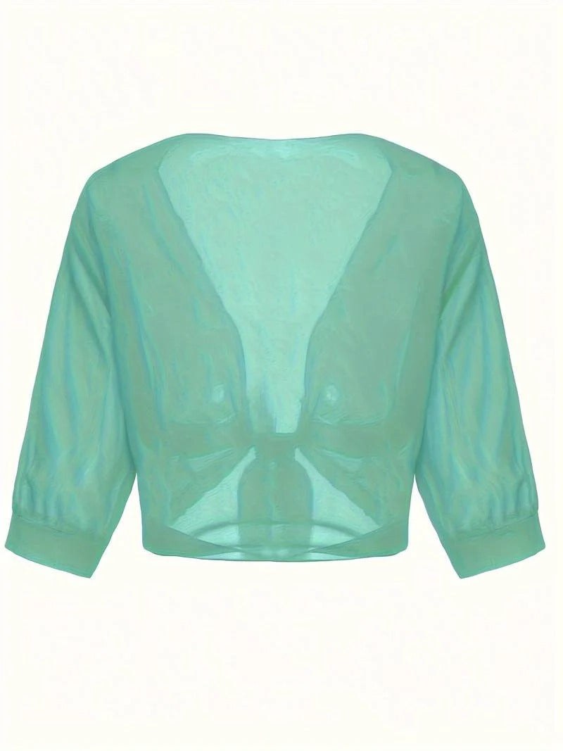 Dahlia Women's Sheer Chiffon Tie Front Crop Cardigan Top in Yellow