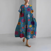 Daisy Retro Big Swing Loose Maxi Dress in Blue