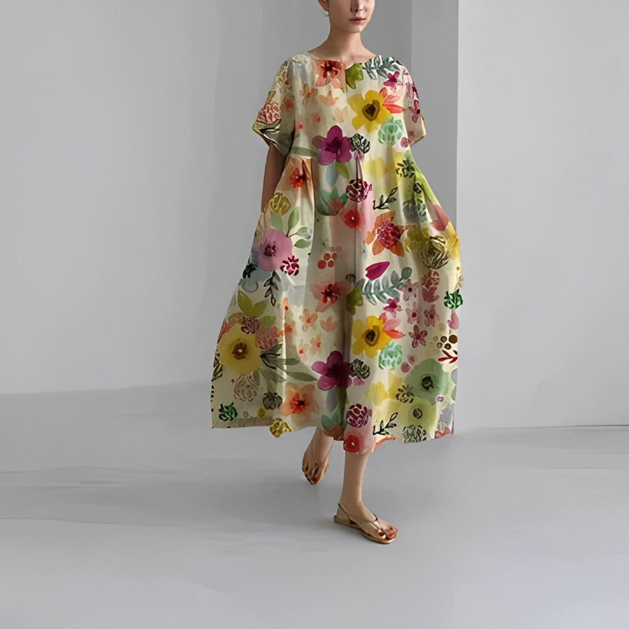 Daisy Retro Big Swing Loose Maxi Dress in Floral