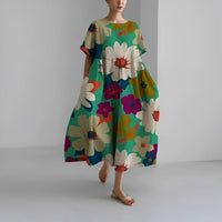 Daisy Retro Big Swing Loose Maxi Dress in Green