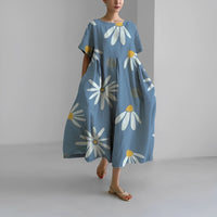 Daisy Retro Big Swing Loose Maxi Dress in Light Blue