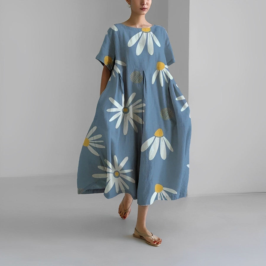 Daisy Retro Big Swing Loose Maxi Dress in Light Blue