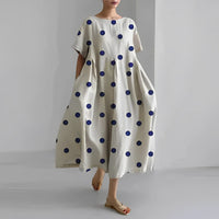 Daisy Retro Big Swing Loose Maxi Dress in White Polka