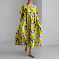 Daisy Retro Big Swing Loose Maxi Dress in Yellow