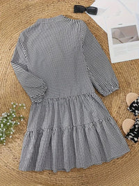 Daisy Women's Striped Smocked Waist Mini Dress 3/4 Sleeve Tiered Hem in Black