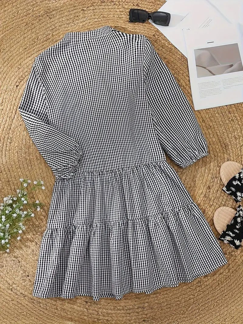 Daisy Women's Striped Smocked Waist Mini Dress 3/4 Sleeve Tiered Hem in Black