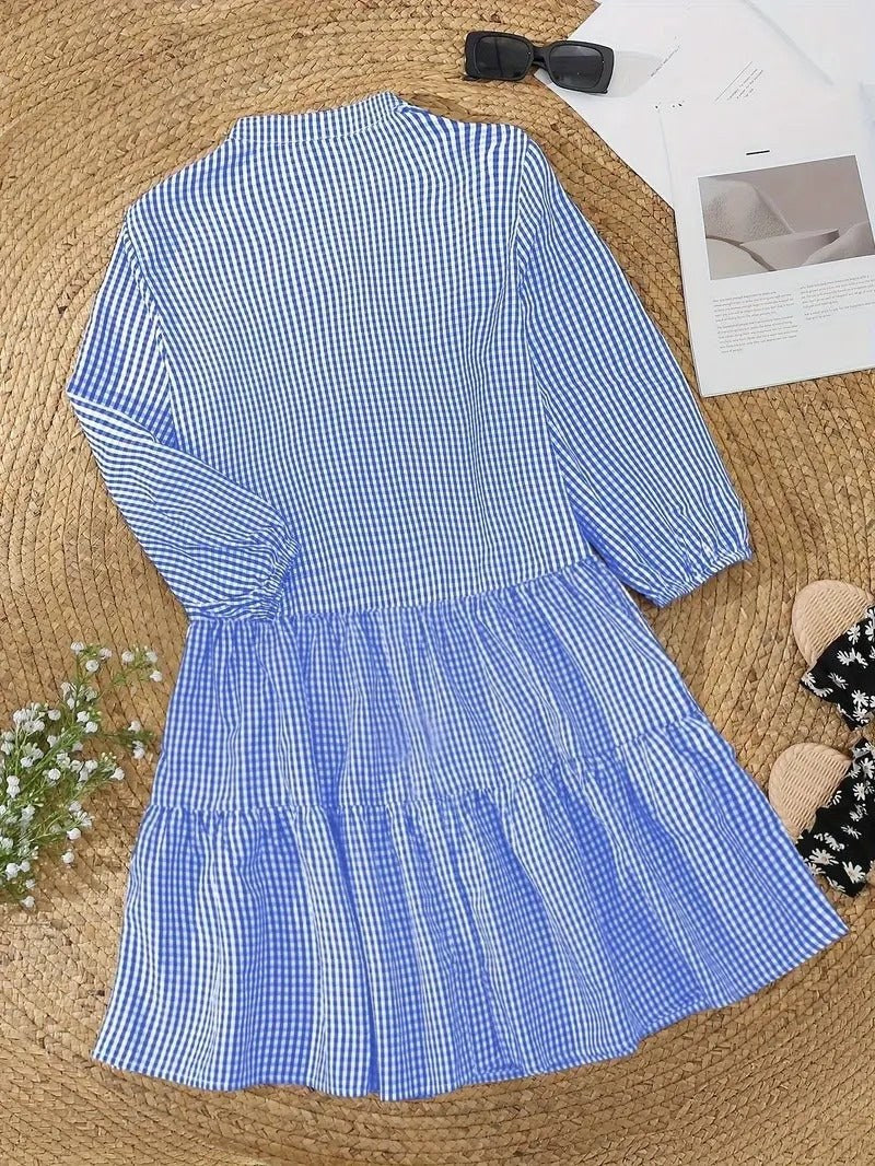 Daisy Women's Striped Smocked Waist Mini Dress 3/4 Sleeve Tiered Hem in Blue