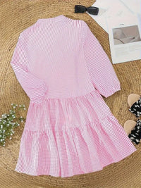 Daisy Women's Striped Smocked Waist Mini Dress 3/4 Sleeve Tiered Hem in Pink