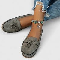 Daisy Women's Suede Bow Loafers Tassel Detail Slip-On Flat in Blue