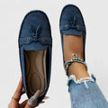 Daisy Women's Suede Bow Loafers Tassel Detail Slip-On Flat