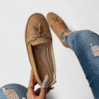 Daisy Women's Suede Bow Loafers Tassel Detail Slip-On Flat in Brown