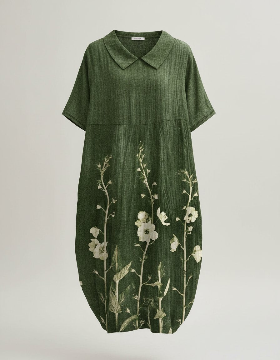 Liv | Women's Casual Floral Linen V-Neck Midi Dress