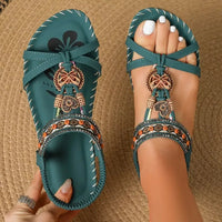Ida | Women's Flat Boho T-Strap Sandals with Beaded Details
