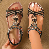Ida | Women's Flat Boho T-Strap Sandals with Beaded Details