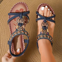 Ida | Women's Flat Boho T-Strap Sandals with Beaded Details