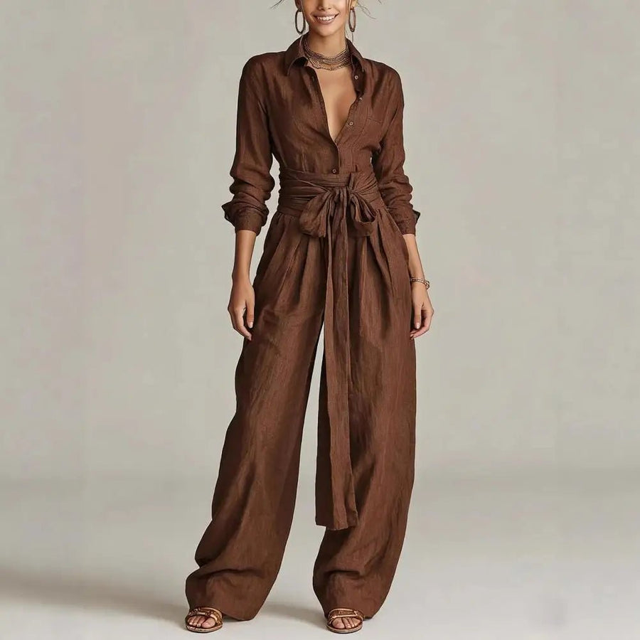 Karla | Women's Linen Co-ord Set with High Waist Wide Leg Trousers