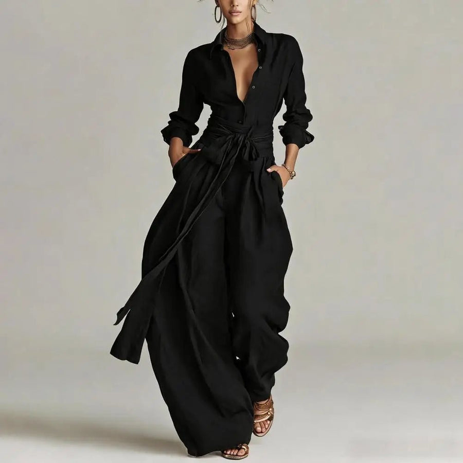 Karla | Women's Linen Co-ord Set with High Waist Wide Leg Trousers