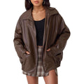 Liv | Women's Oversized Faux Leather Zip Bomber Jacket