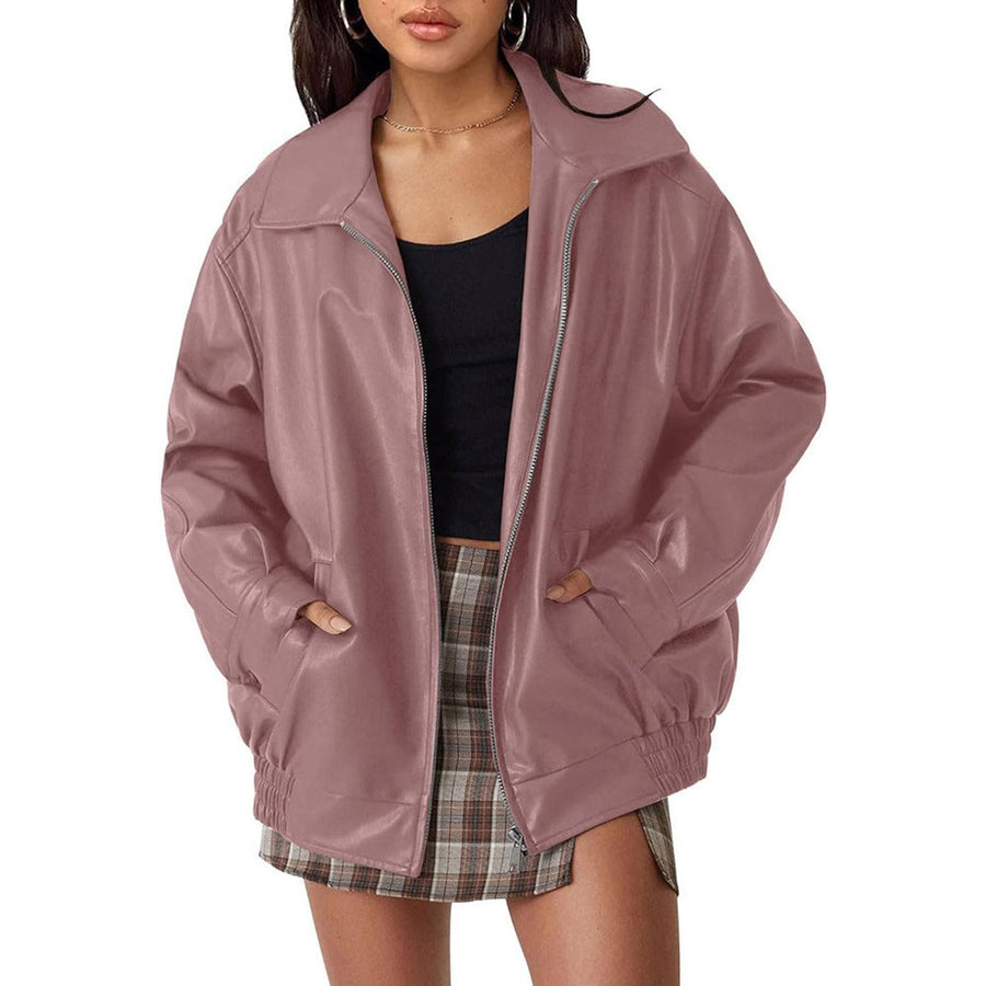 Liv | Women's Oversized Faux Leather Zip Bomber Jacket